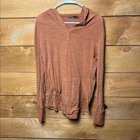 prAna Womens Hoodie Large rust/brown long sleeve‎ kangaroo pocket 1/4 button up - Picture 1 of 8